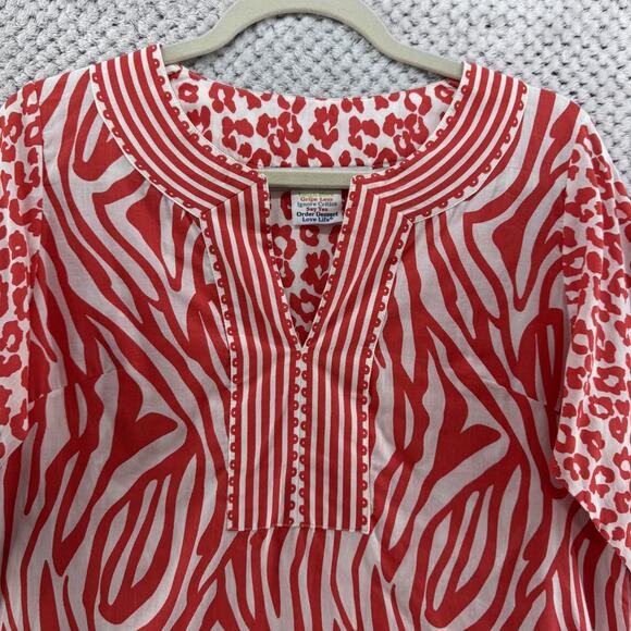 Gretchen Scott Top Womens S Orange Animal Print Tunic Pullover V-Neck 3/4 Sleeve - Picture 3 of 12